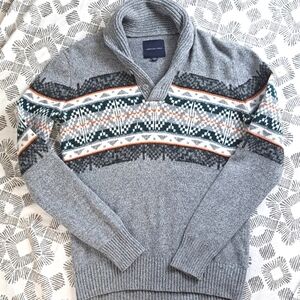 American Eagle wool cotton fair Isle shawl collar pullover sweater szM